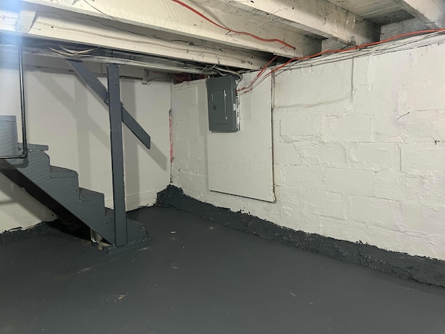 basement featuring electric panel