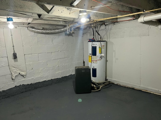 basement featuring water heater