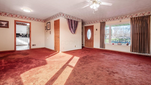 interior space featuring ceiling fan