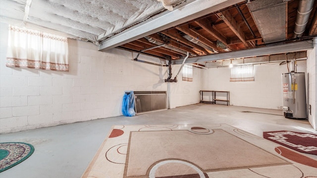 basement featuring gas water heater