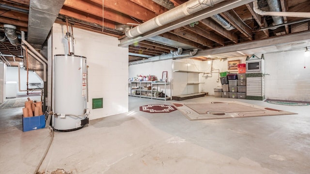 basement featuring water heater