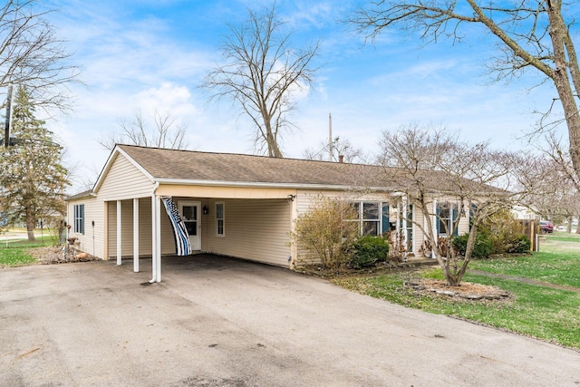 single story home featuring a carport