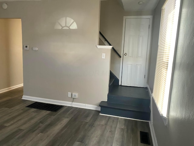 stairway featuring wood-type flooring