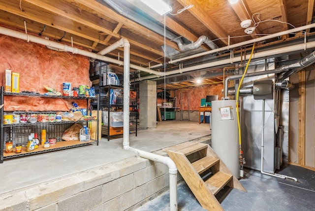 basement featuring water heater