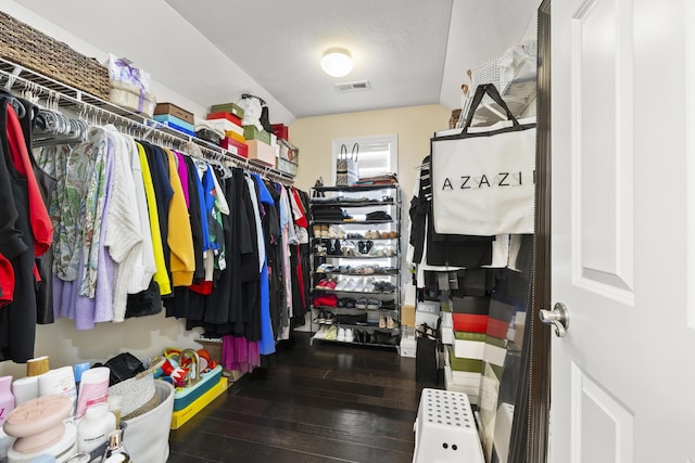 spacious closet featuring dark wood-type flooring