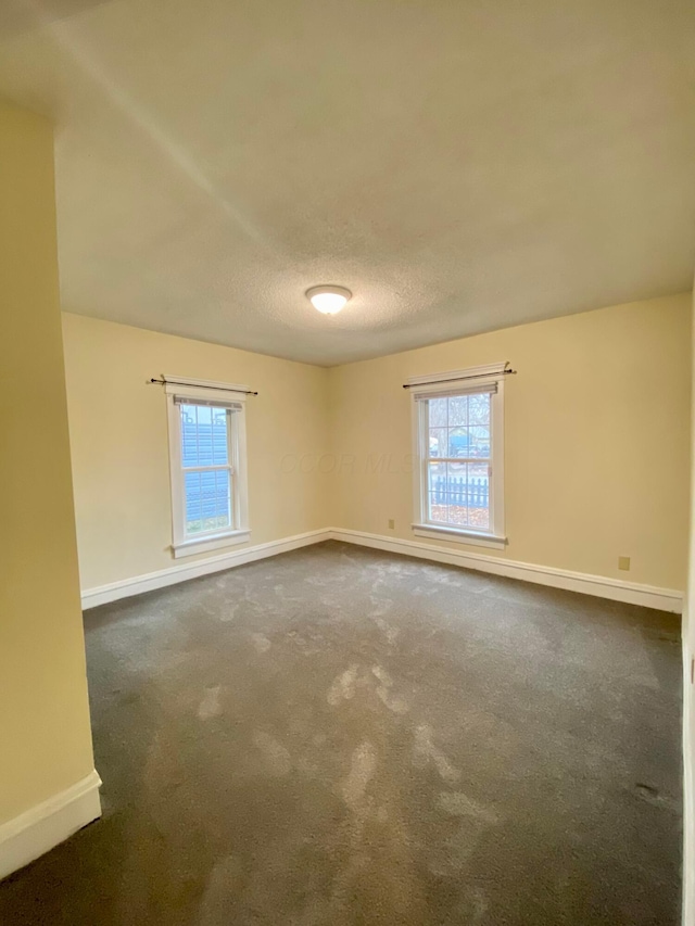 carpeted spare room featuring a textured ceiling and a wealth of natural light