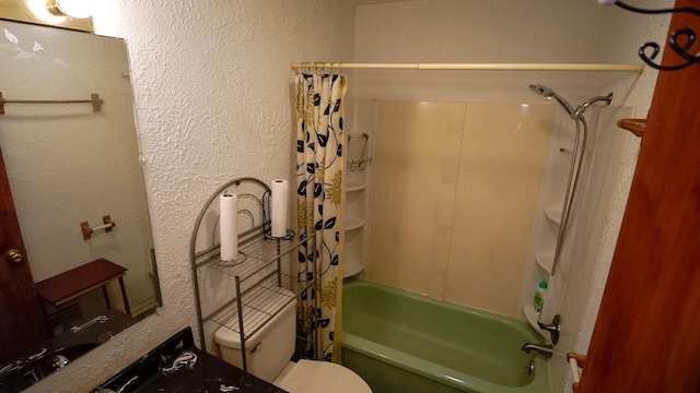 bathroom with shower / bath combo and toilet