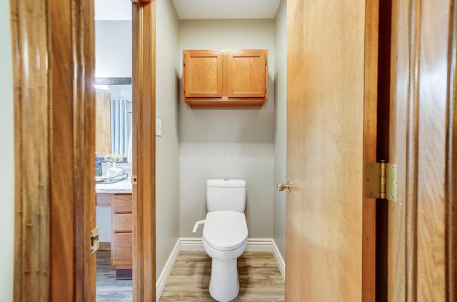 bathroom with hardwood / wood-style floors and toilet