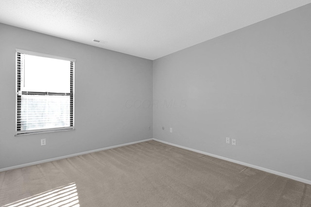 spare room featuring a textured ceiling and carpet floors