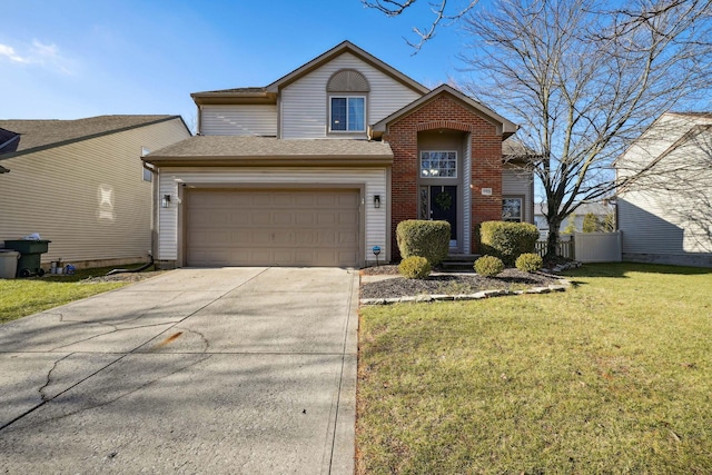 front of property featuring a front yard and a garage