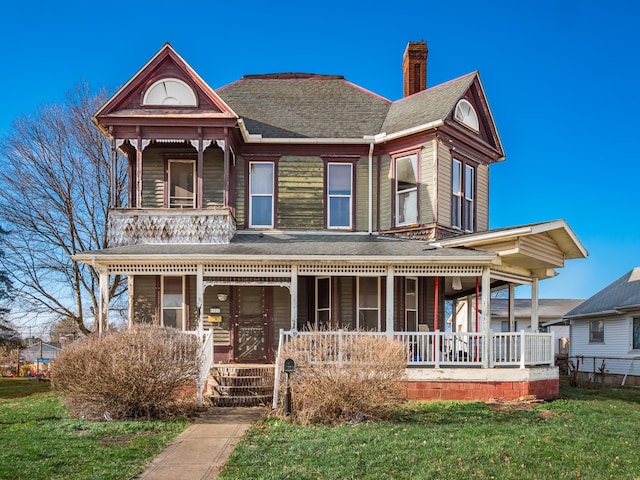 victorian-style house featuring a front yard and a porch