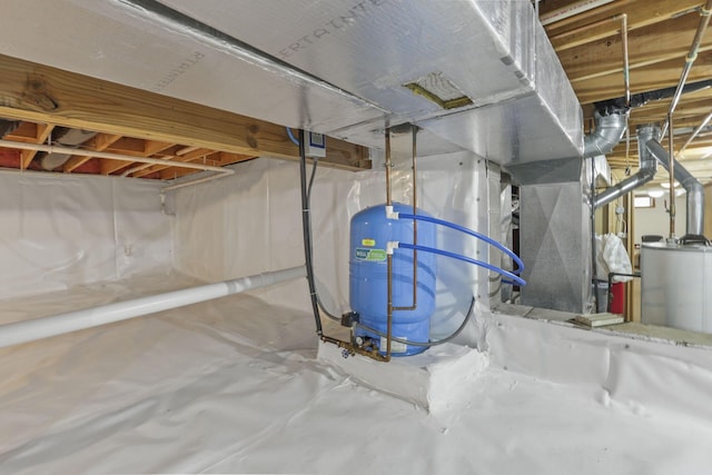 basement featuring gas water heater