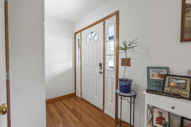 foyer entrance with hardwood / wood-style flooring