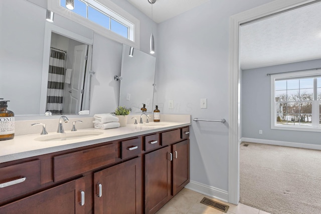 bathroom featuring vanity, plenty of natural light, and tile patterned floors