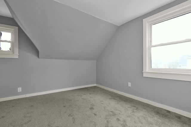 additional living space with carpet flooring and lofted ceiling