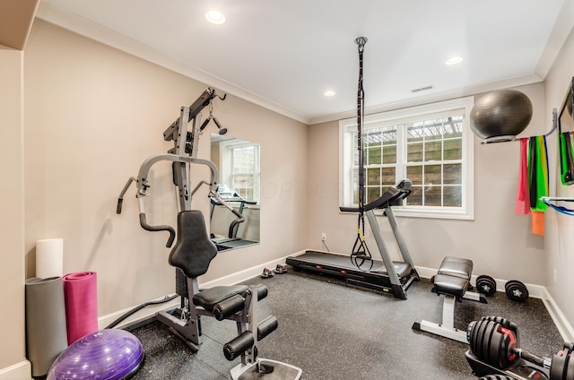 exercise area with ornamental molding