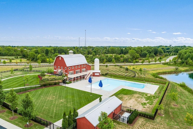 aerial view featuring a water view