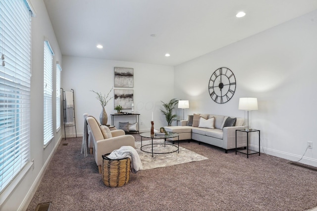 carpeted living room featuring a healthy amount of sunlight