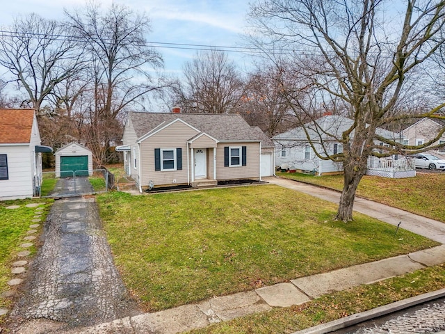 bungalow-style home with a front lawn