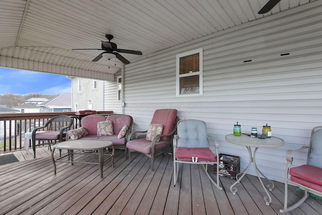 deck with a ceiling fan