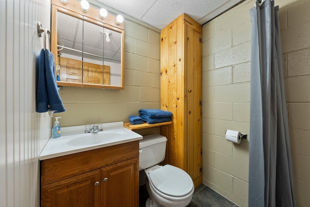 bathroom featuring toilet, a paneled ceiling, and vanity