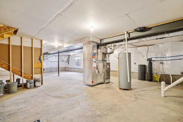 basement featuring gas water heater