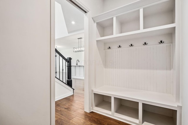 mudroom featuring dark hardwood / wood-style floors