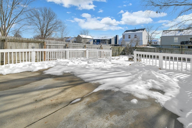 view of snow covered patio