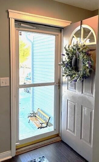 doorway featuring dark hardwood / wood-style flooring