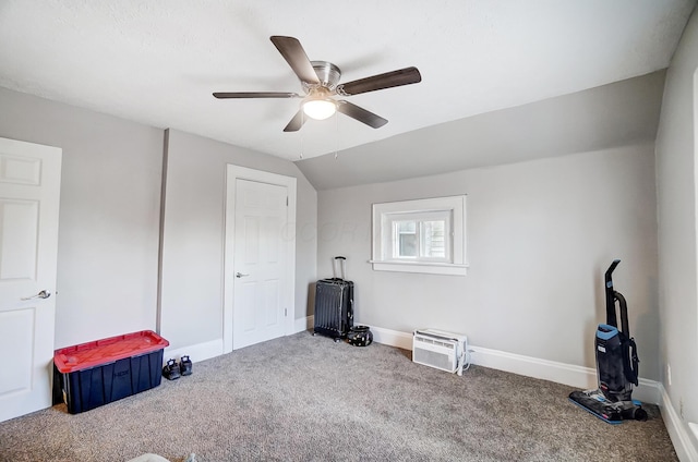 additional living space featuring carpet floors, ceiling fan, and lofted ceiling