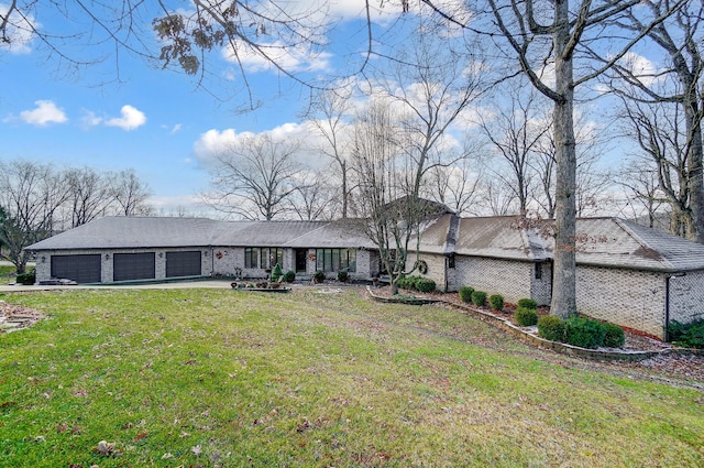 single story home with a front lawn and a garage