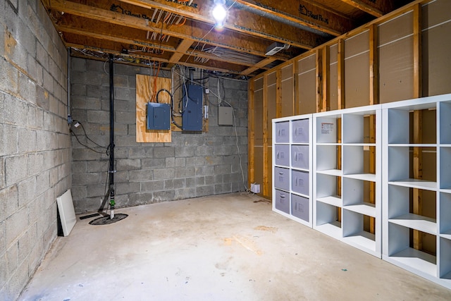 basement featuring electric panel