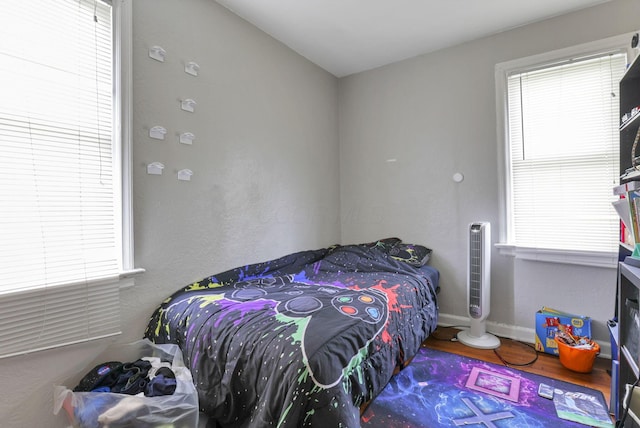 bedroom featuring multiple windows and wood-type flooring