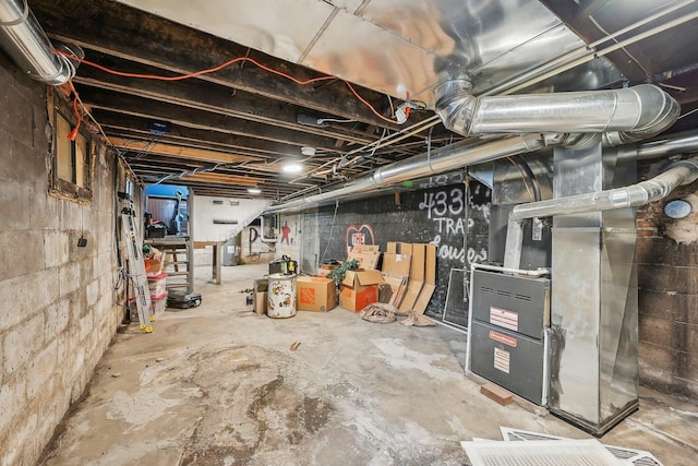 basement with heating unit