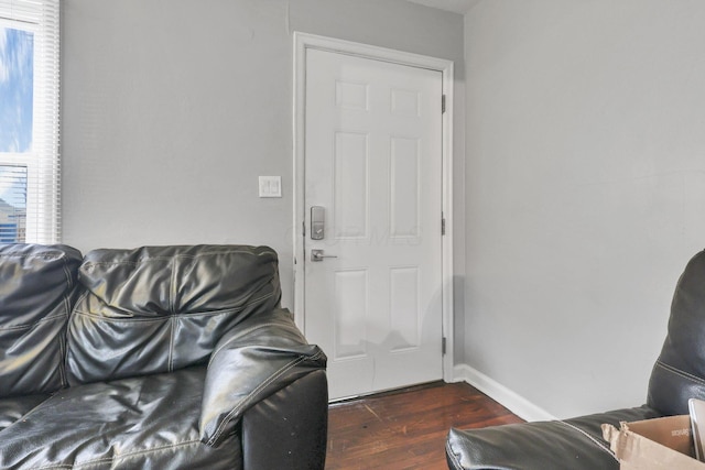 living room with dark wood-type flooring