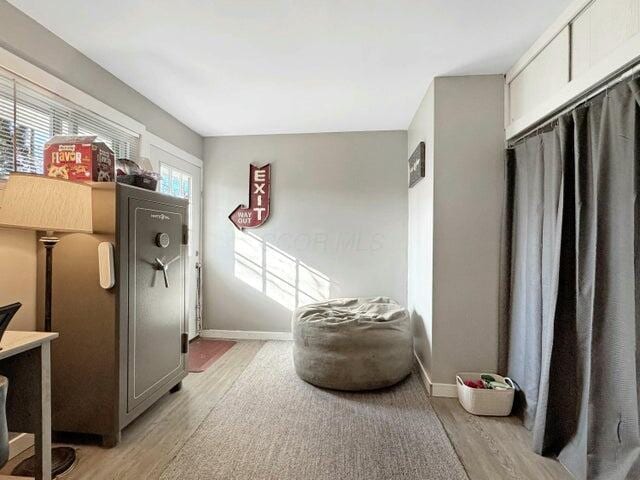 living area with light hardwood / wood-style flooring