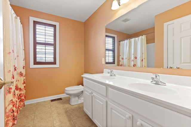 bathroom with tile patterned floors, vanity, and toilet