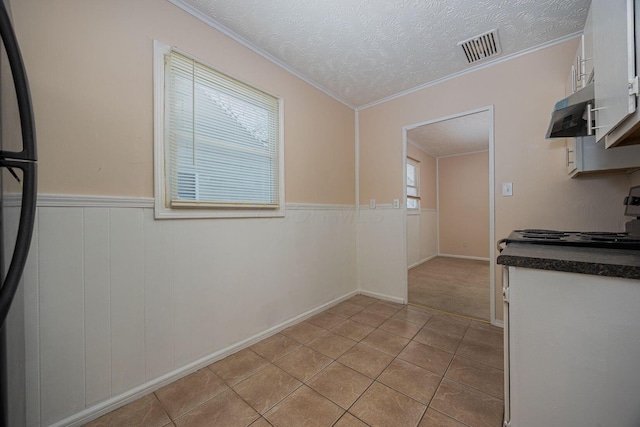 kitchen featuring a healthy amount of sunlight, light tile patterned floors, a textured ceiling, and extractor fan