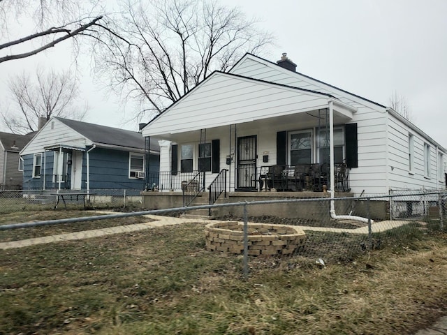 view of front of home with cooling unit and covered porch