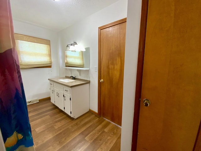 bathroom with vanity and wood-type flooring