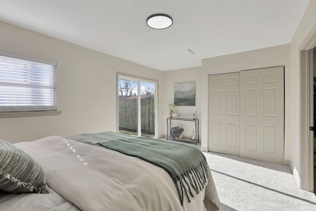 carpeted bedroom featuring a closet