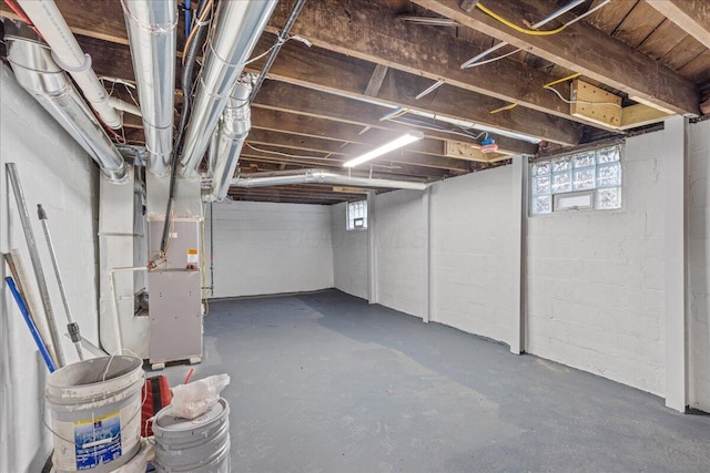 basement with heating unit