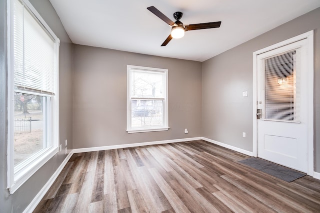 spare room featuring ceiling fan and wood-type flooring