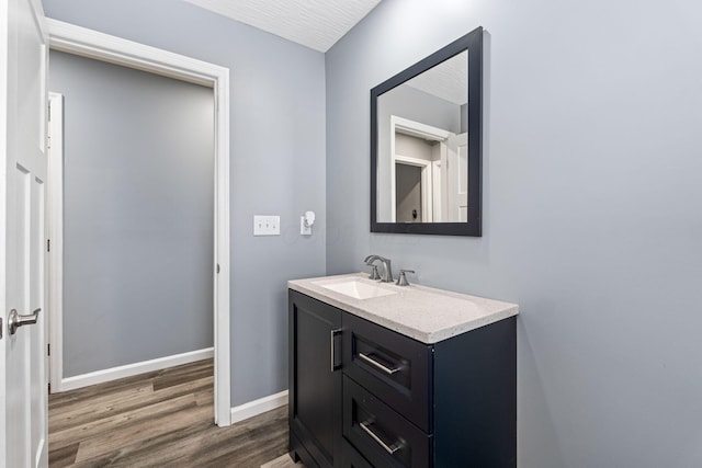 bathroom with vanity and wood-type flooring