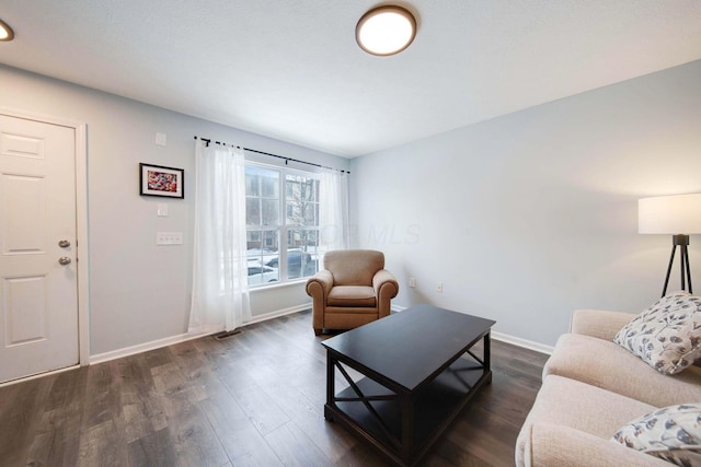 living room with dark wood-type flooring