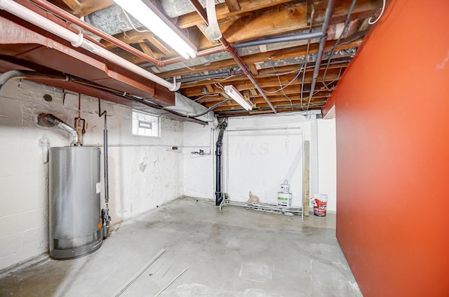 basement featuring gas water heater