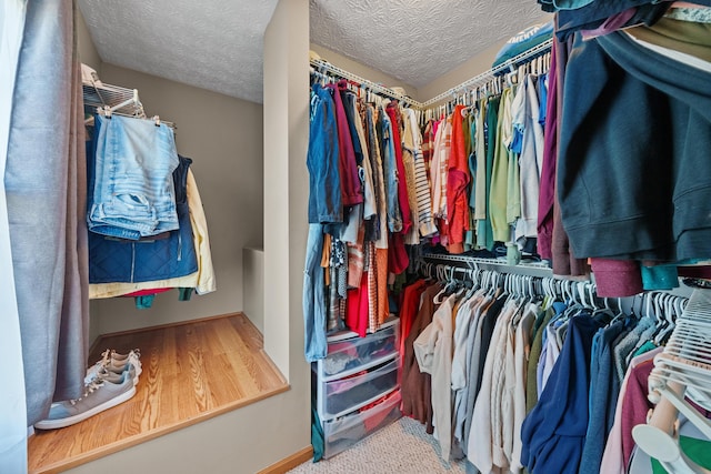 walk in closet with carpet flooring