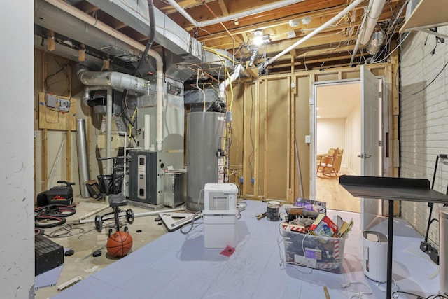 basement featuring gas water heater