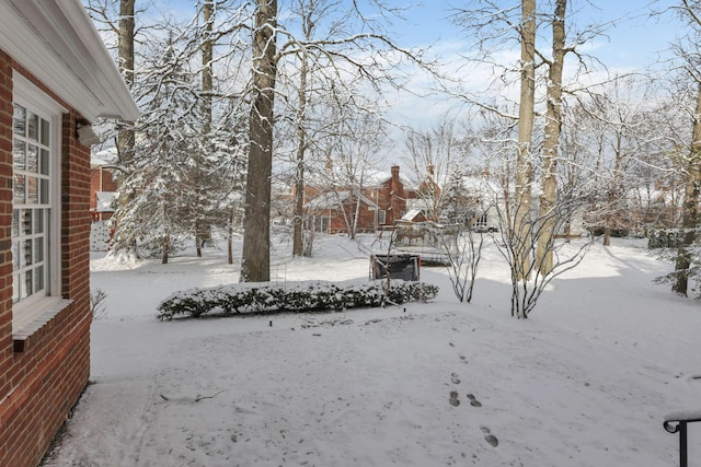 snowy yard with a trampoline