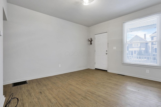 empty room with a wealth of natural light and light hardwood / wood-style floors